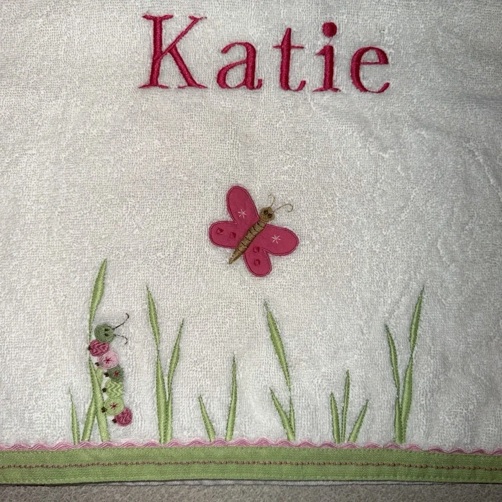 Pottery Barn Kids Bath Butterfly Caterpillar Bath Towel Embroidered Name Katie